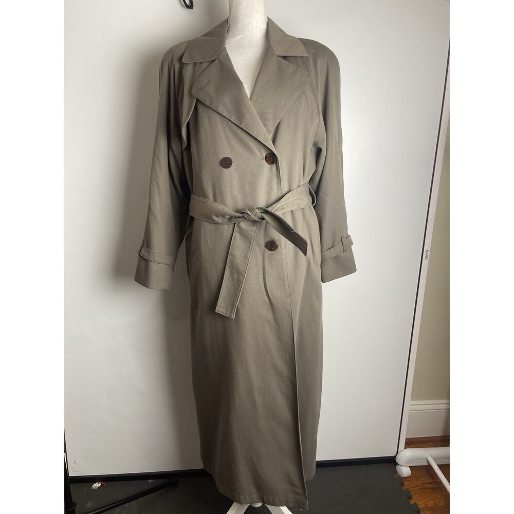 Vintage London Fog Women’s Trench Long Coat Khaki Notch Lapel Belted Size 6 - Picture 2 of 12